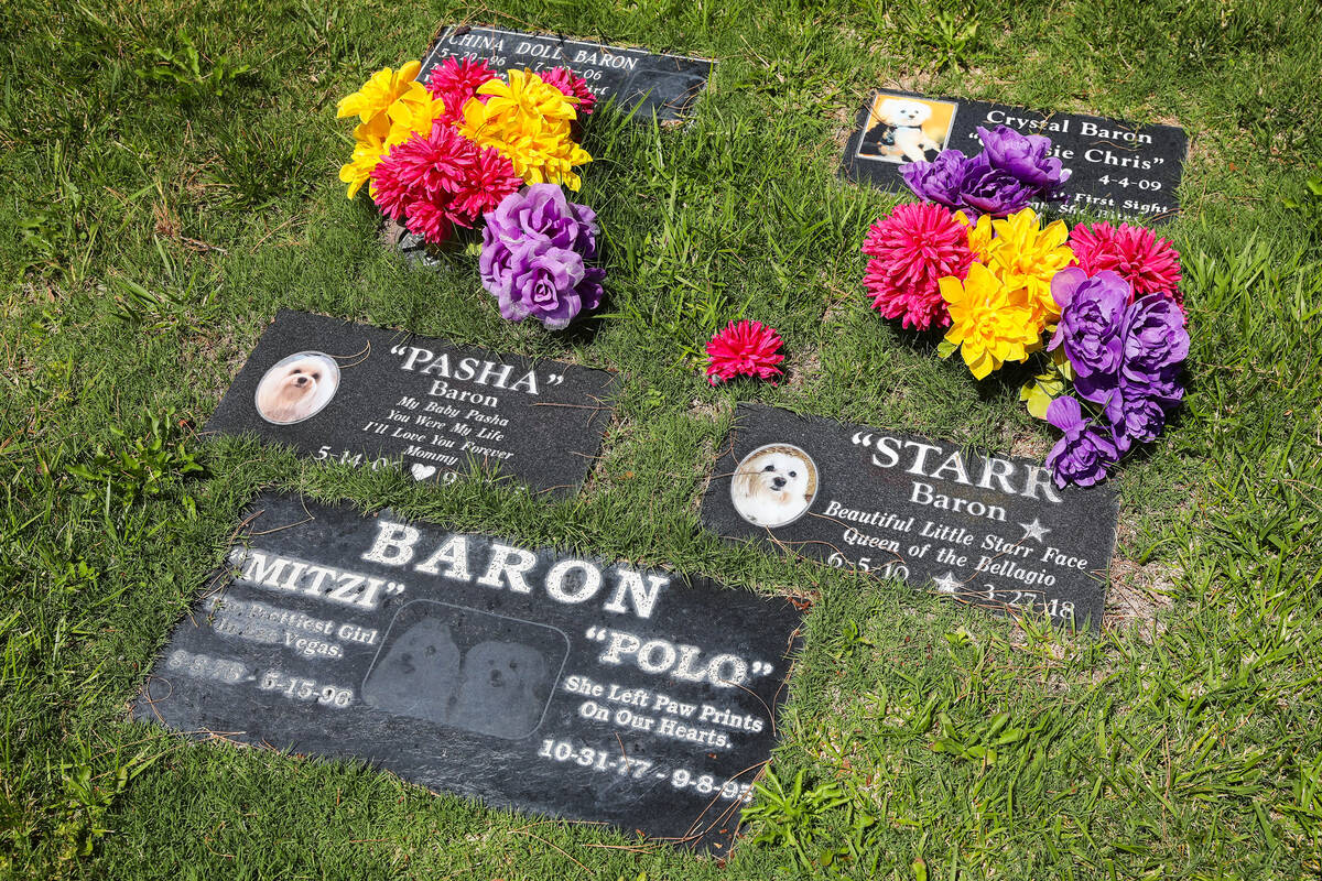 A family of dogs are buried at the Craig Road Pet Cemetery, as seen on Friday, June 30, 2023, i ...