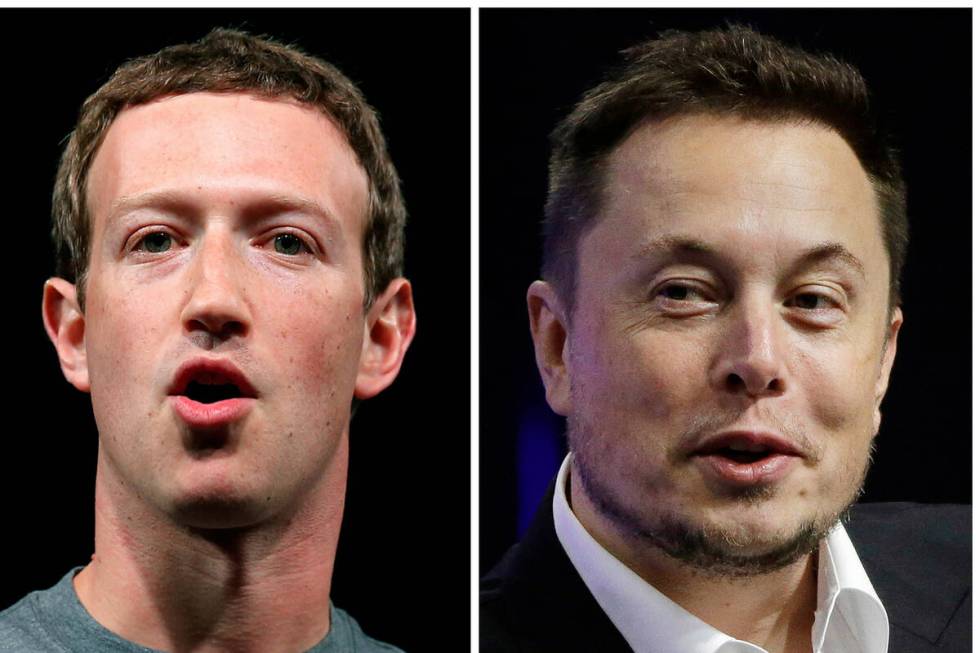 This combo of file images shows Facebook CEO Mark Zuckerberg, left, and Tesla and SpaceX CEO El ...