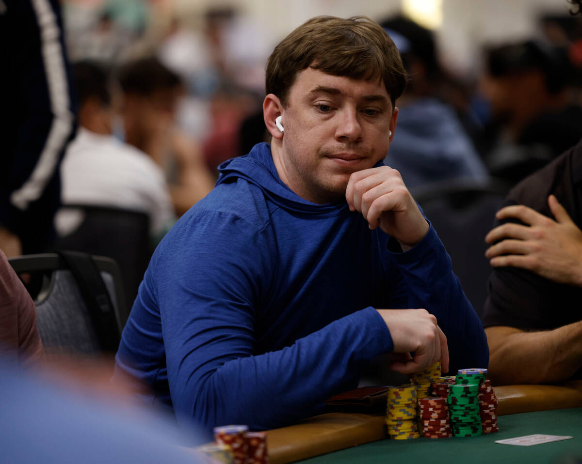 Chris Brewer competes with other players during World Series of Poker $10,000 buy-in No-limit H ...