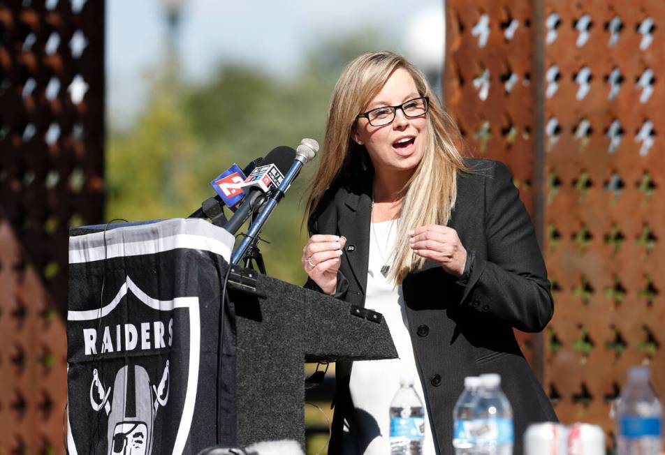 Reno Mayor Hillary Schieve speaks at a press conference in Reno, Nev., on Thursday, Aug. 16, 20 ...