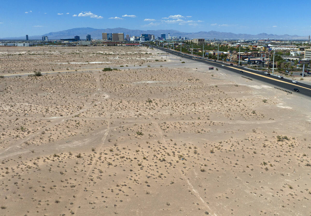 An aerial view of a vacant land south of the Strip at Northwest corner of Las Vegas Boulevard a ...