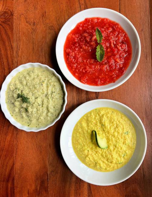 A trio of cold cucumber soups. (Gretchen McKay/Pittsburgh Post-Gazette/TNS)