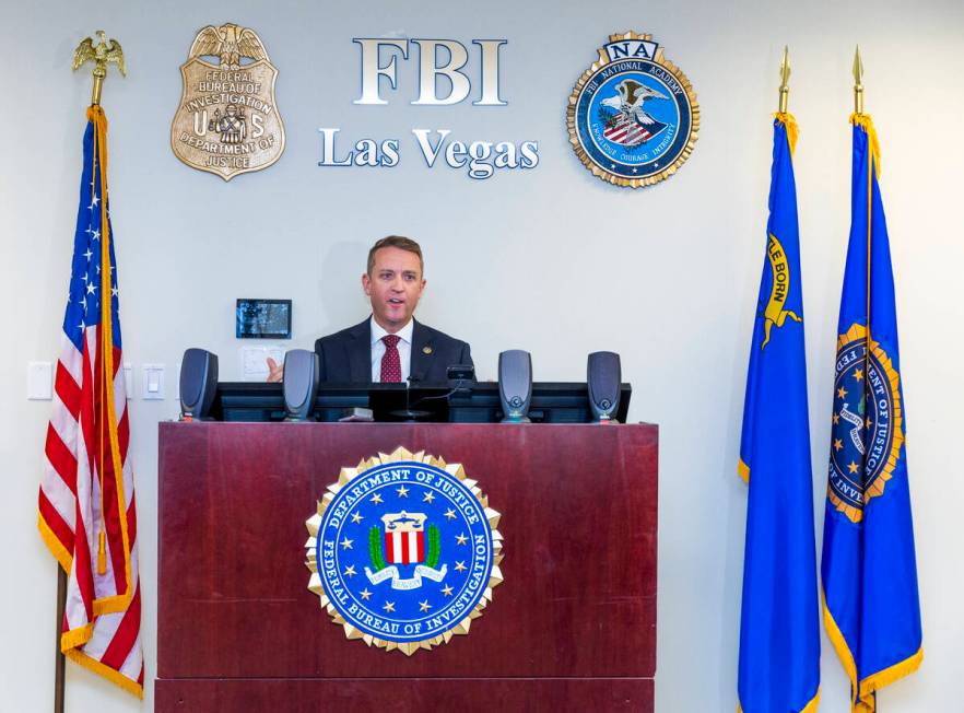 Special Agent in Charge Spencer Evans with the Nevada office of the FBI talks during a press co ...