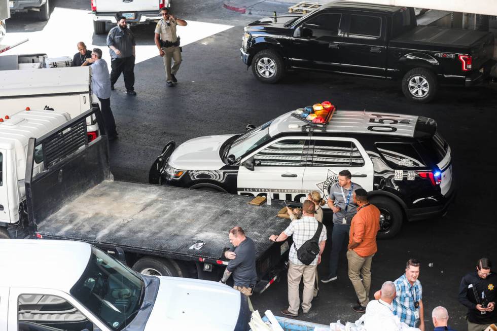 Police presence where a man is holding a woman hostage in a hotel room at Caesars Palace in Las ...