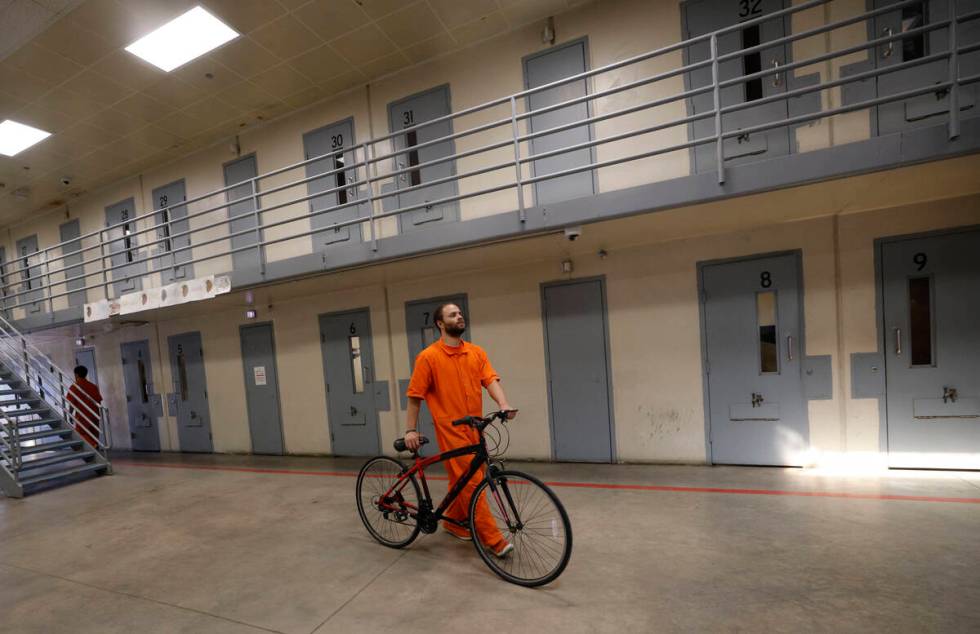 Inmate Jacquar Sprinkle takes a bike to their facility after National Bikes for Veterans brough ...