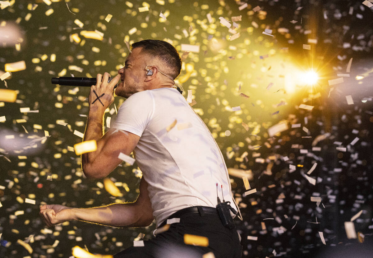 Dan Reynolds, of Imagine Dragons, performs at Allegiant Stadium, on Saturday, Sept. 10, 2022, i ...