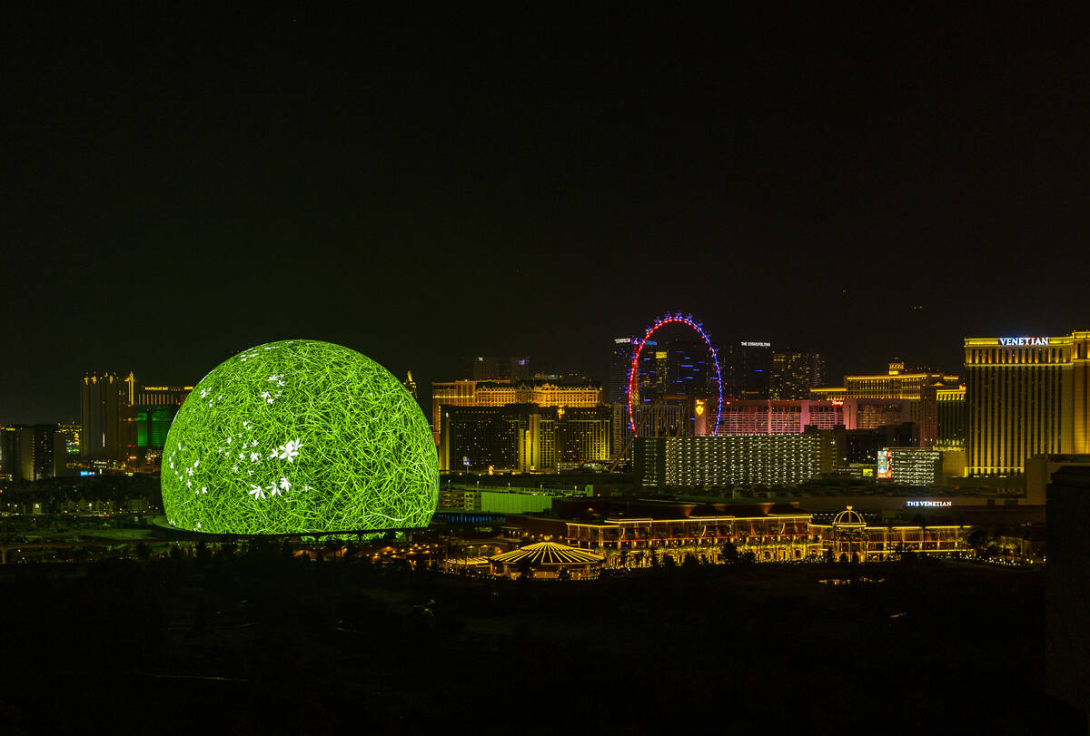 The Sphere illuminates the Las Vegas skyline with a dazzling display to celebrate Independence ...