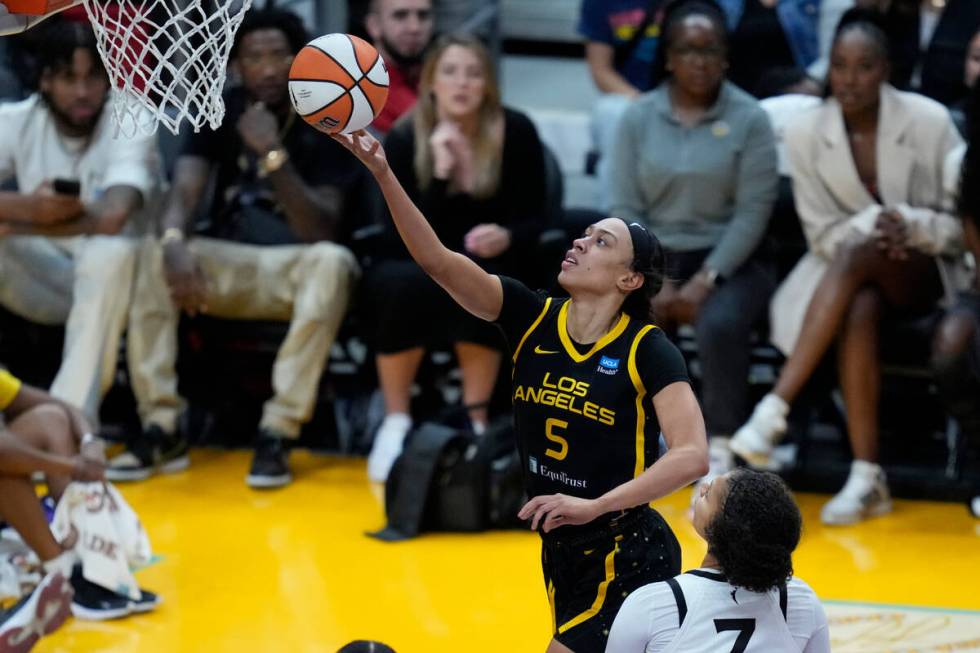 Los Angeles Sparks forward Dearica Hamby (5) shoots during the second half of a WNBA basketball ...