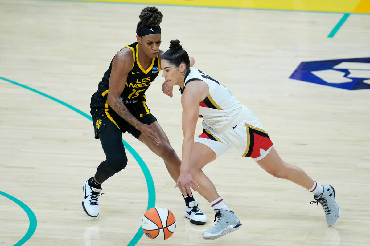 during the first half of a WNBA basketball game in Los Angeles, Wednesday, July 12, 2023. (AP P ...