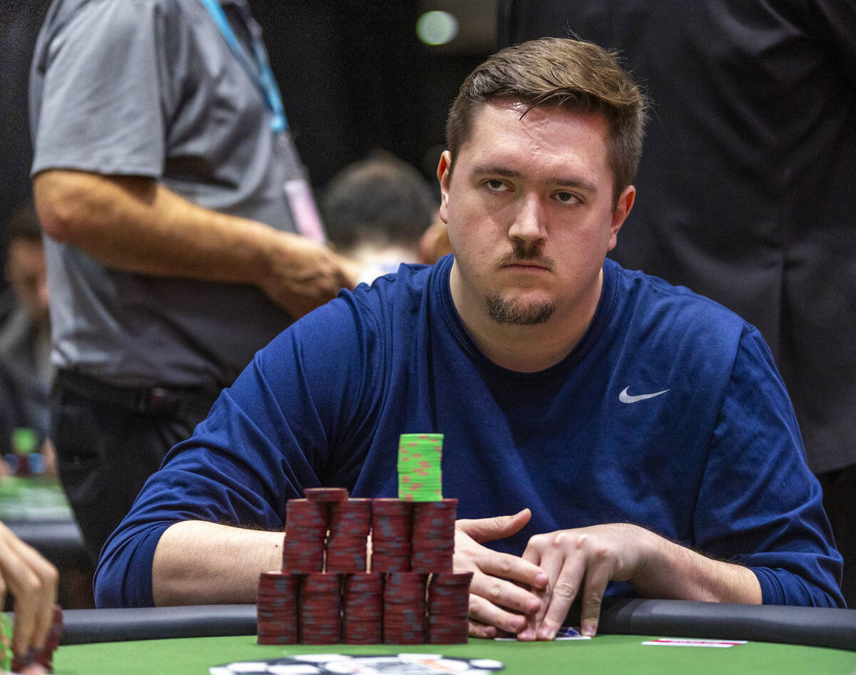 Ian Matakis considers his hand in the $3,000 buy-in Six-Handed Pot-limit Omaha event at the Wor ...