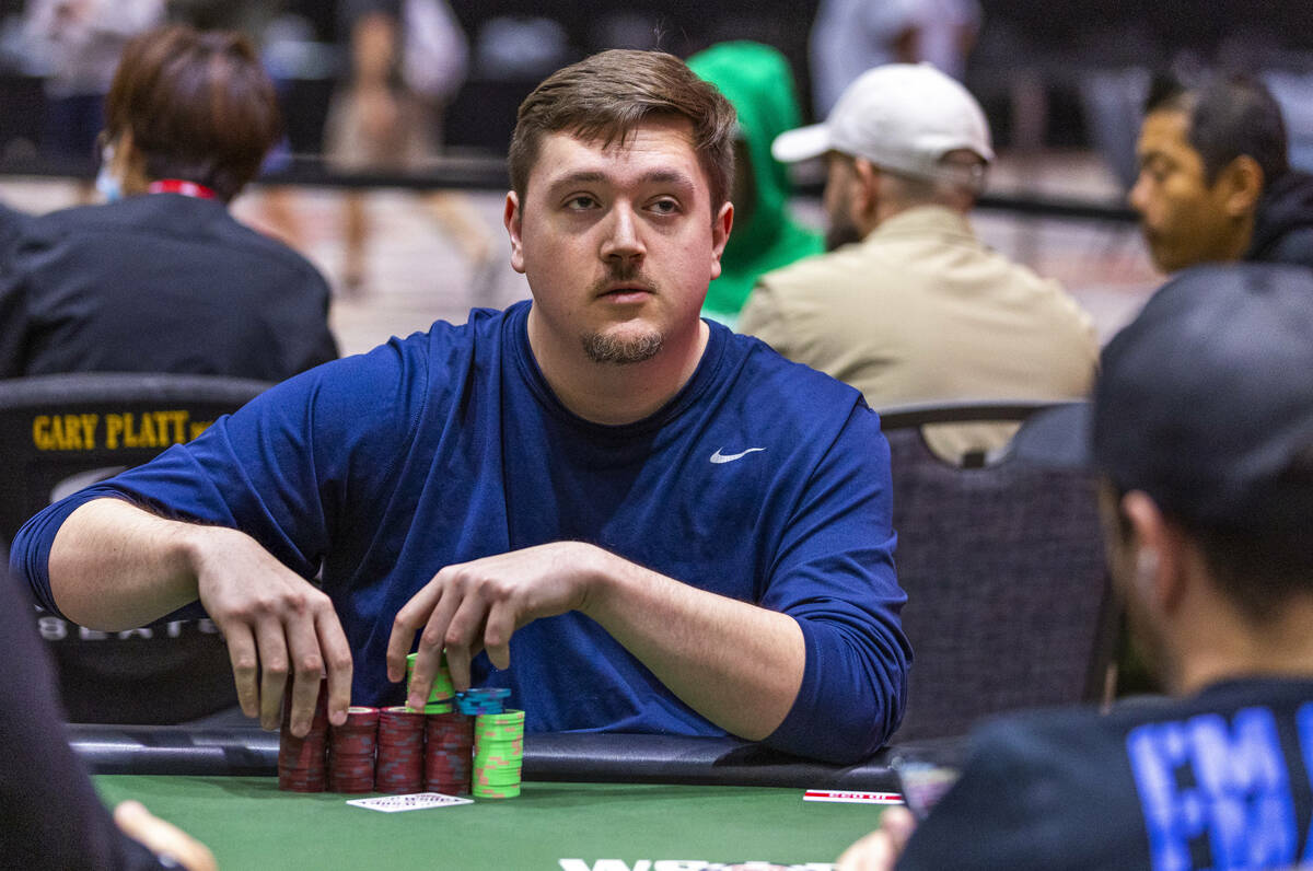 Ian Matakis considers the bet in the $3,000 buy-in Six-Handed Pot-limit Omaha event at the Worl ...