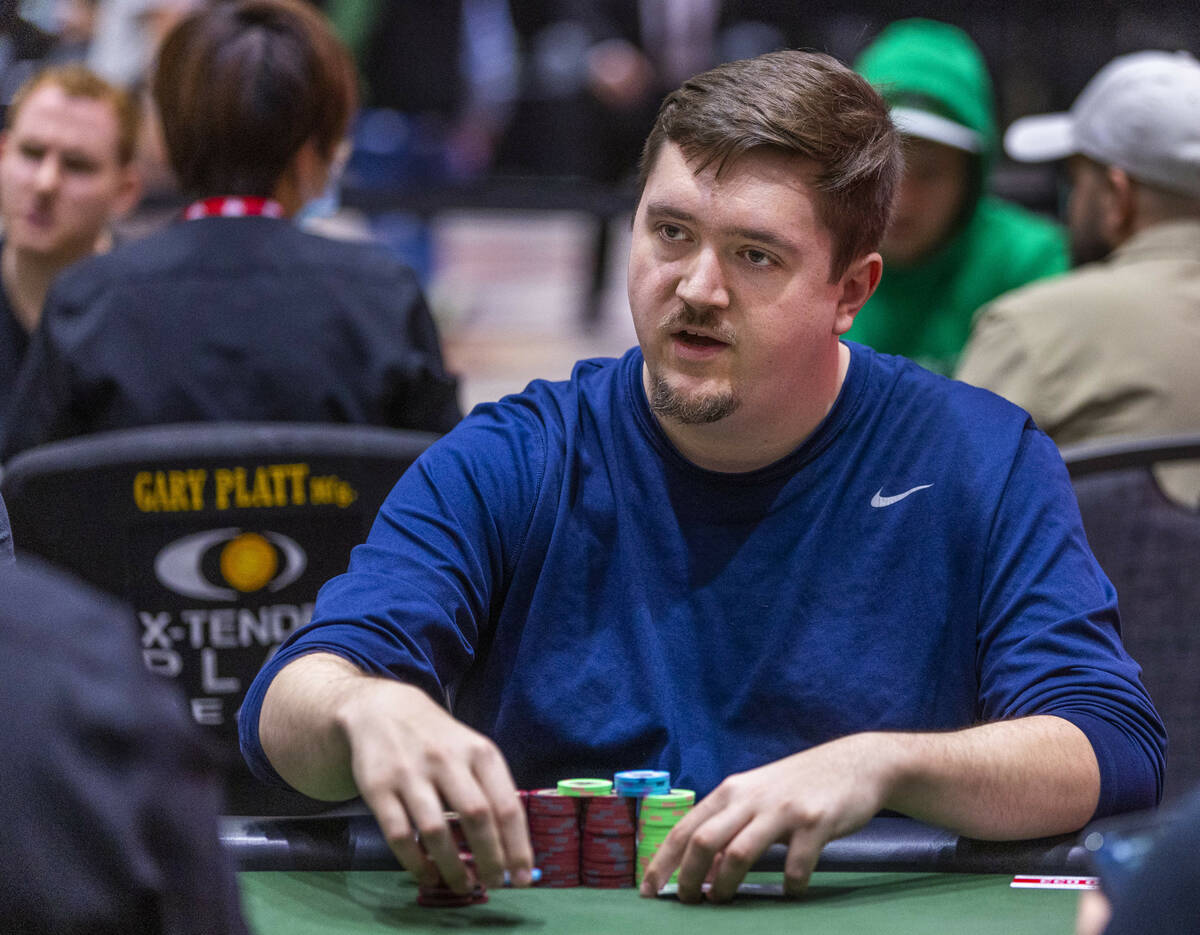 Ian Matakis increases the bet in the $3,000 buy-in Six-Handed Pot-limit Omaha event at the Worl ...