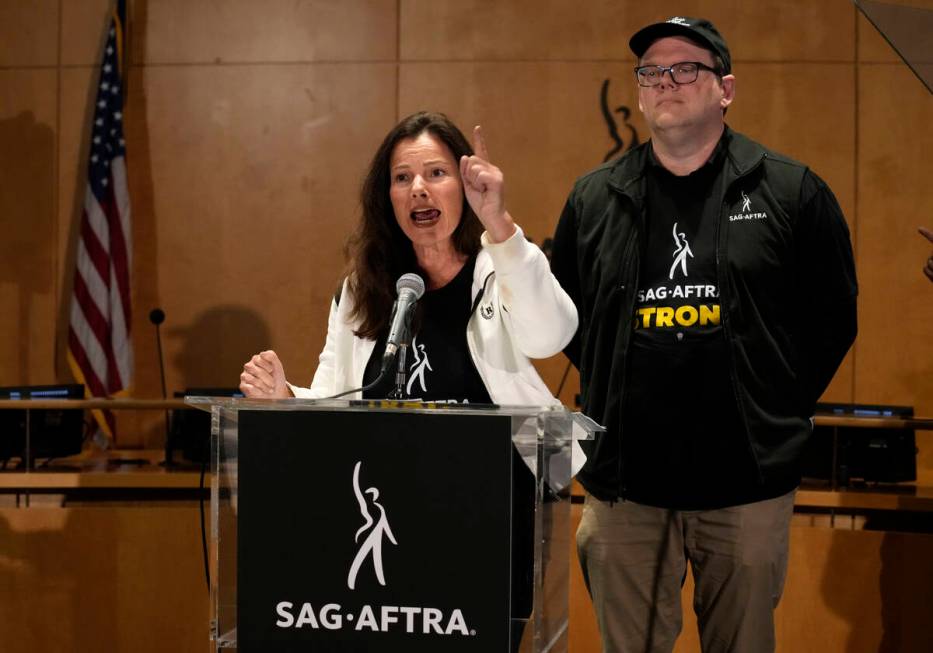 SAG-AFTRA president Fran Drescher, left, and SAG-AFTRA National Executive Director and Chief Ne ...