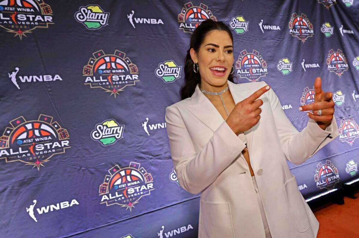 Kelsey Plum of Las Vegas Aces poses for a photo on the WNBA Orange Carpet outside Della's Kitch ...