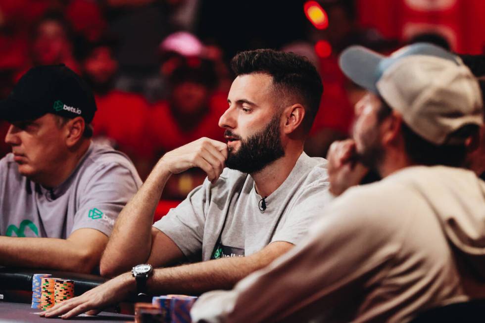 Dean Hutchison sits at the final table during the $10,000 buy-in No-limit Hold’em World ...