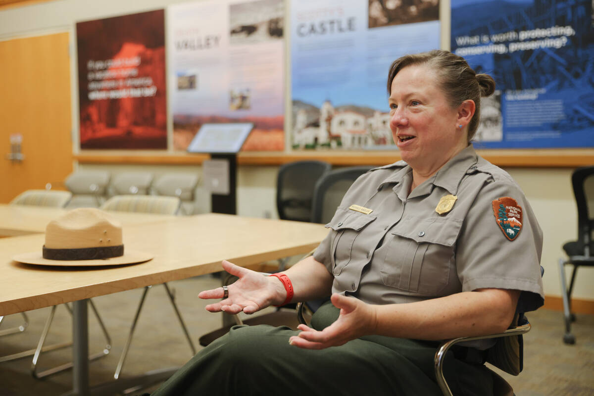 Ranger Nichole Andler, chief of interpretations and communication, speaks with the Review-Journ ...