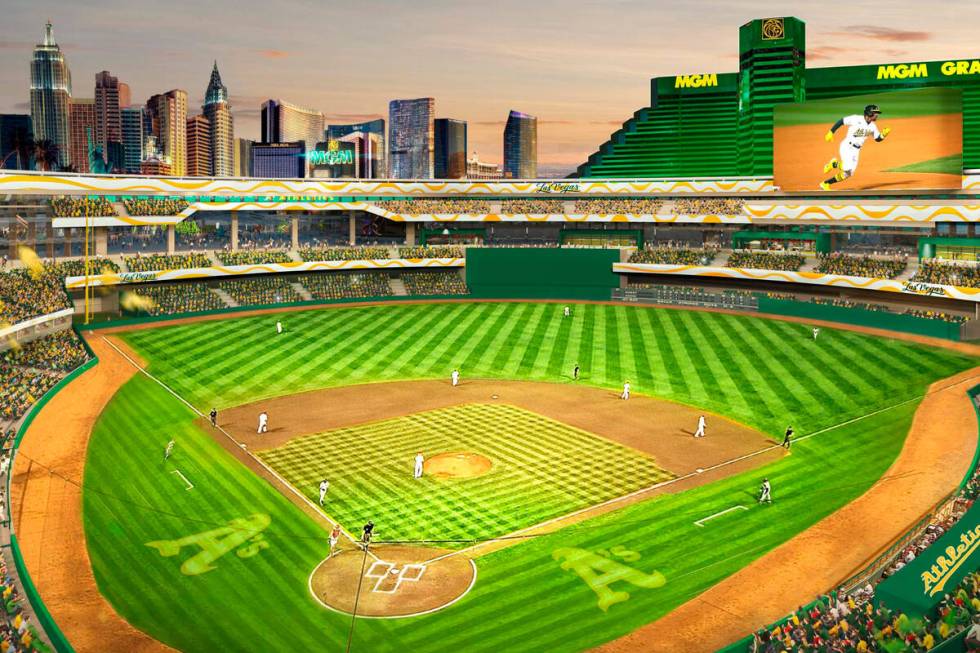 In this rendering released by the Oakland Athletics, Friday, May 26, 2023, is a view of their p ...