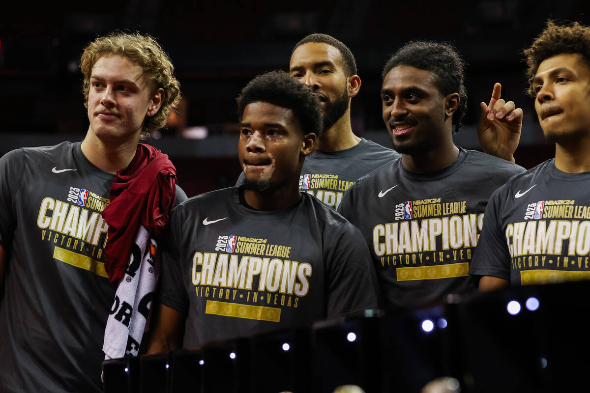 The Cleveland Cavaliers celebrate winning the NBA Summer League championship game at the Thomas ...