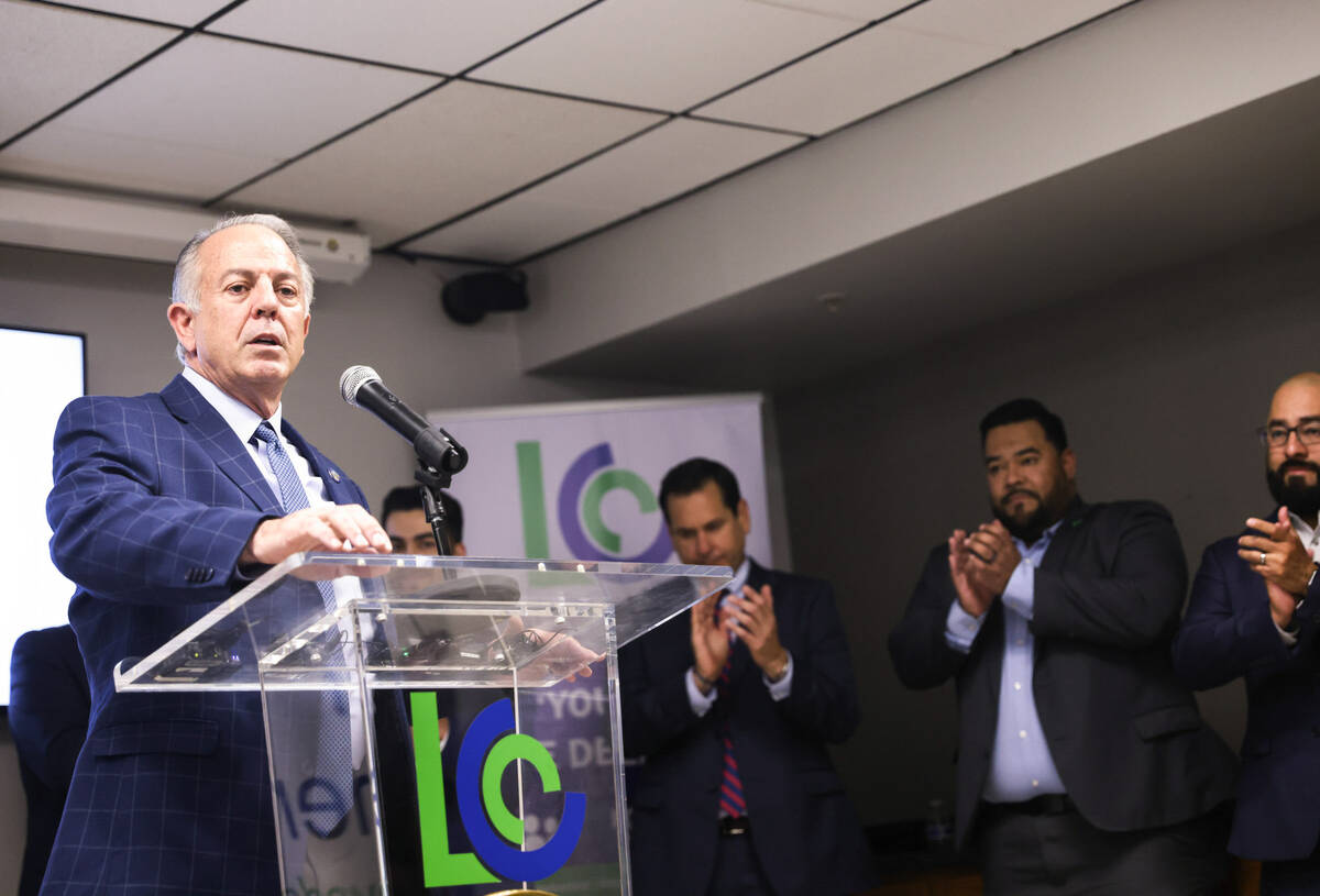 Gov. Joe Lombardo addresses the crowd at a ceremonial signing event for Senate Bill 92, a law t ...