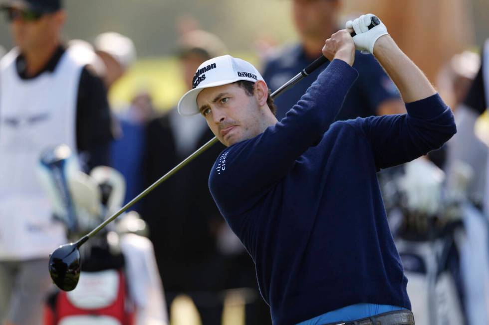 Patrick Cantlay hits from the 11th tee during the final round of the Genesis Invitational golf ...