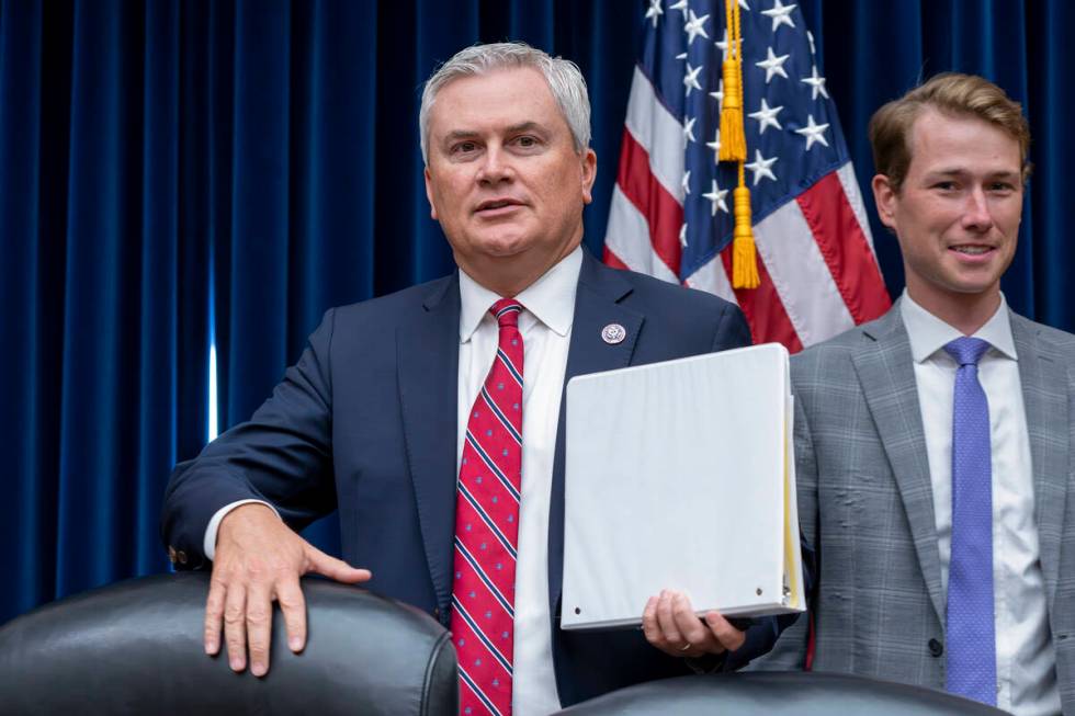 House Oversight and Accountability Committee Chair James Comer, R-Ky., arrives as Republicans p ...