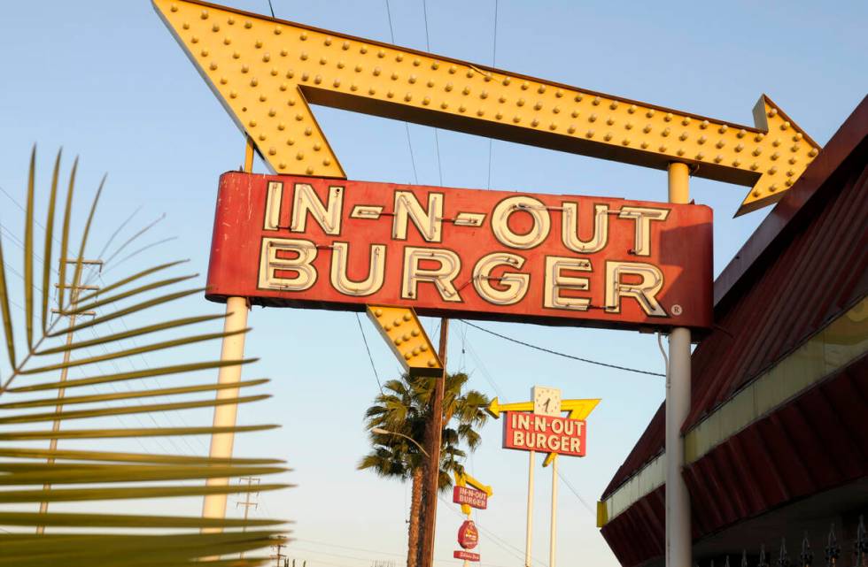 In-N-Out Burger signs fill the skyline on Tuesday, June 8, 2010, in Calif. In-N-Out is barring ...