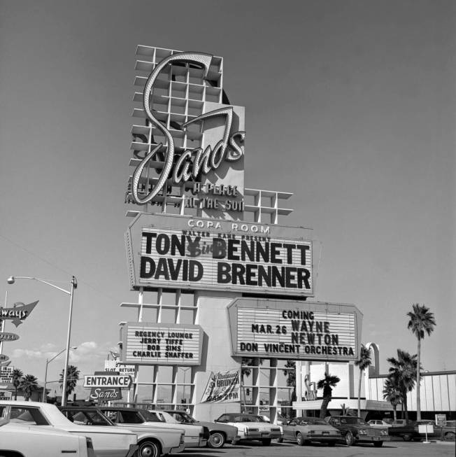 Tony Bennett and David Brenner marquee at the Sands on March 19, 1980. (Las Vegas News Bureau)