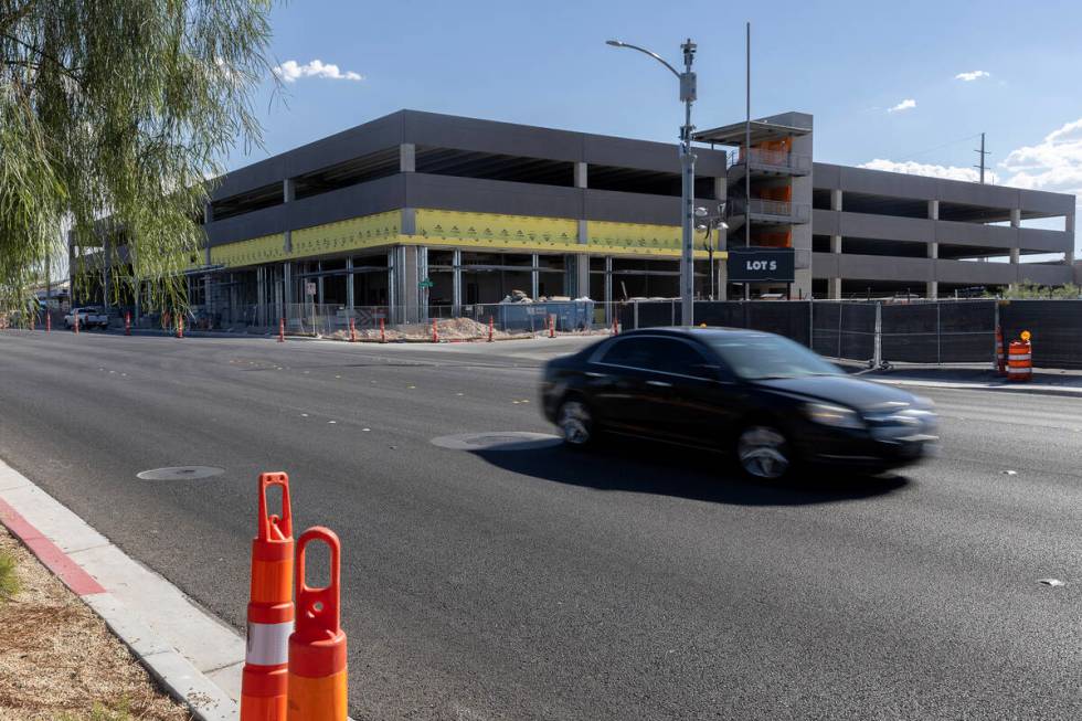 A structure on Polaris Avenue near Allegiant Stadium that will become a parking garage, bar and ...