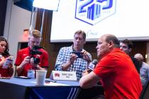 UNLV football head coach Barry Odom addresses the media during the Mountain West football media ...