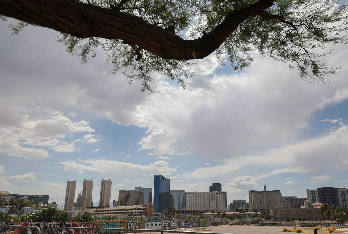 Potential storm clouds brew over the Strip on Sunday, July 23, 2023, in Las Vegas. (Daniel Pear ...