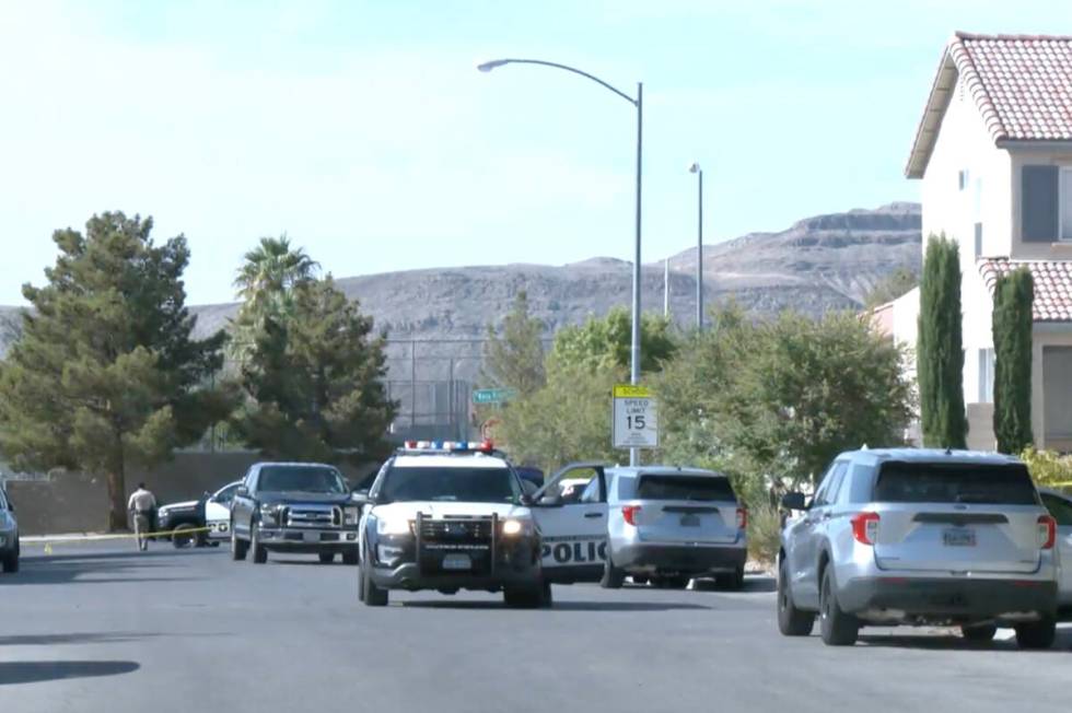 Metropolitan Police Department officers respond to the scene of a homicide on Shadow Grove Aven ...