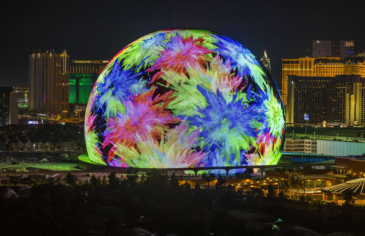 The Sphere illuminates the Las Vegas skyline to celebrate Independence Day as the Exosphere is ...