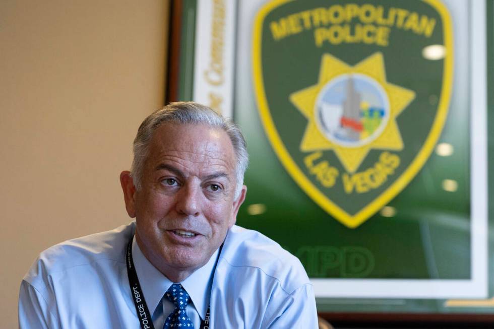 Sheriff Joe Lombardo is interviewed at the Metropolitan Police Department Headquarters in Las V ...