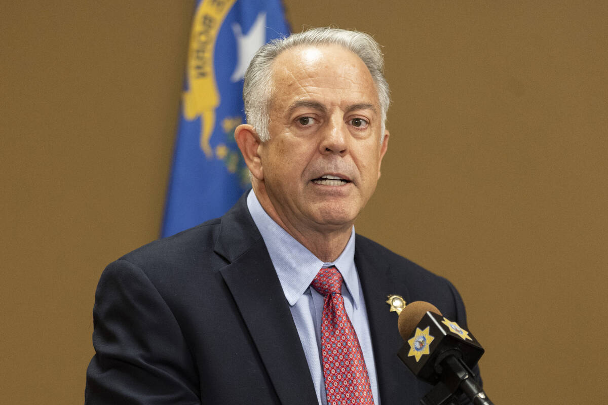 Sheriff Joe Lombardo speaks on the arrest of Robert Telles during a news conference at the Metr ...