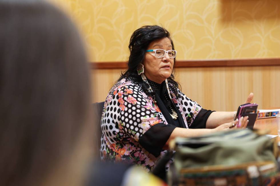 Carol Good Bear speaks to the Review-Journal in a conference room at the South Point in Las Veg ...