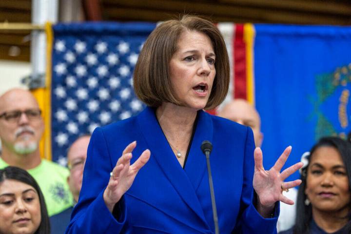 Sen. Catherine Cortez Masto, D-Nev., delivers remarks at the Carpenters International Training ...