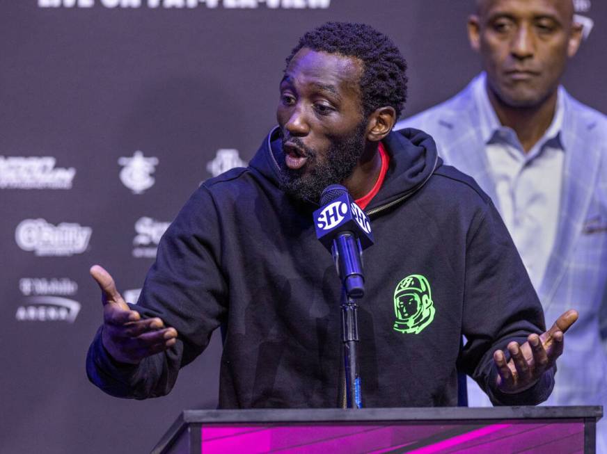 Boxer Terence Crawford talks about his opponent Errol Spence Jr. at the final press conference ...