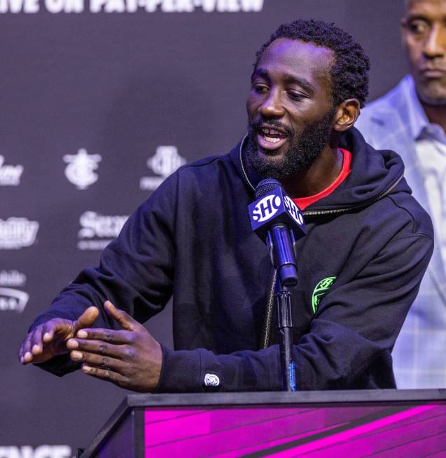 Boxer Terence Crawford talks about his opponent Errol Spence Jr. at the final press conference ...