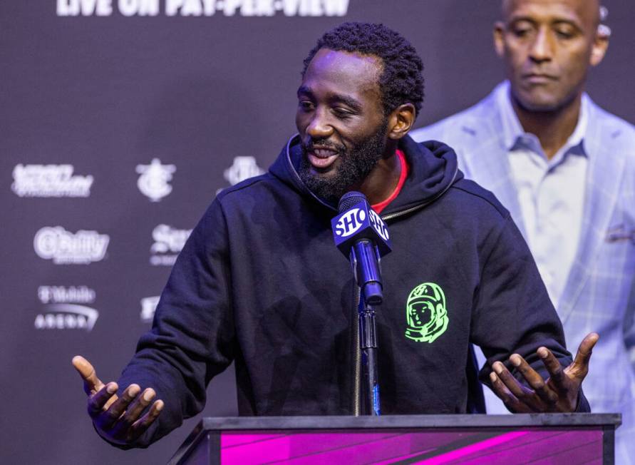 Boxer Terence Crawford talks about his opponent Errol Spence Jr. at the final press conference ...