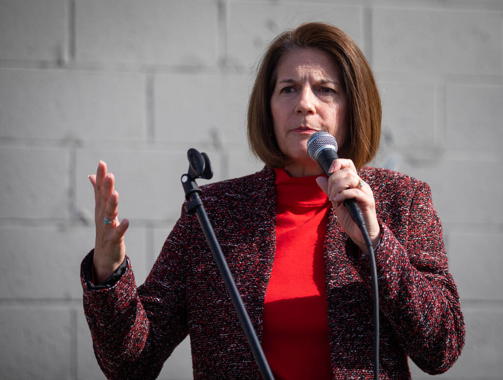 Sen. Catherine Cortez Masto, D-Nev., speaks at a rally in North Las Vegas on Saturday, Nov. 5, ...