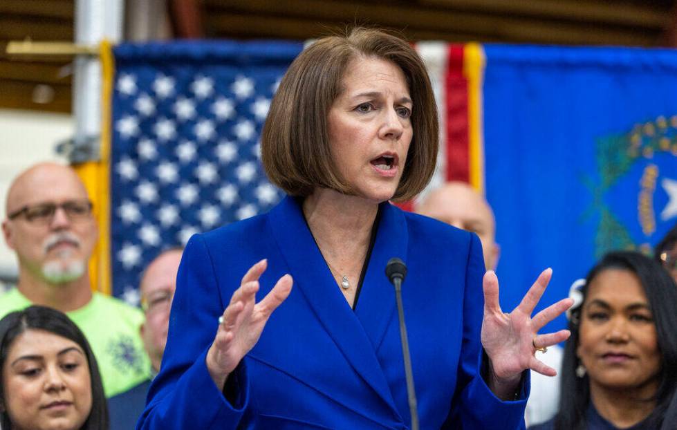 Sen. Catherine Cortez Masto, D-Nev., delivers remarks at the Carpenters International Training ...