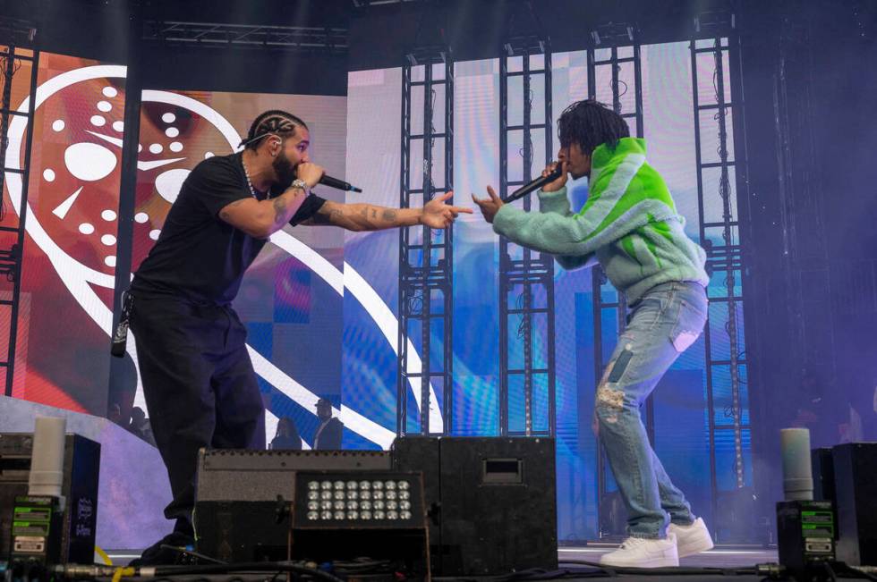Drake and 21 Savage perform during Lil Baby's Birthday Party at State Farm Arena on Saturday, D ...
