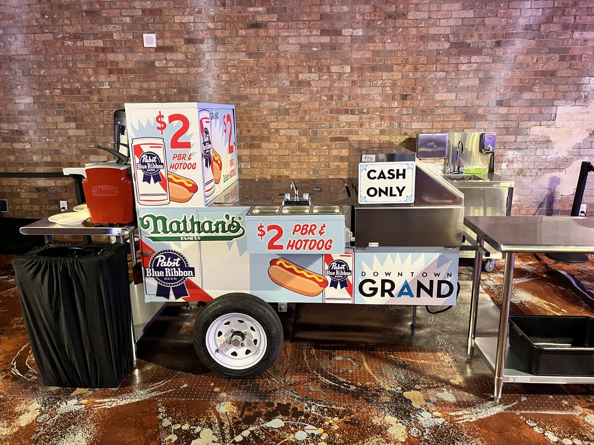 The Nathan Famous hot dog cart in the Downtown Grand hotel in downtown Las Vegas. (Downtown Grand)
