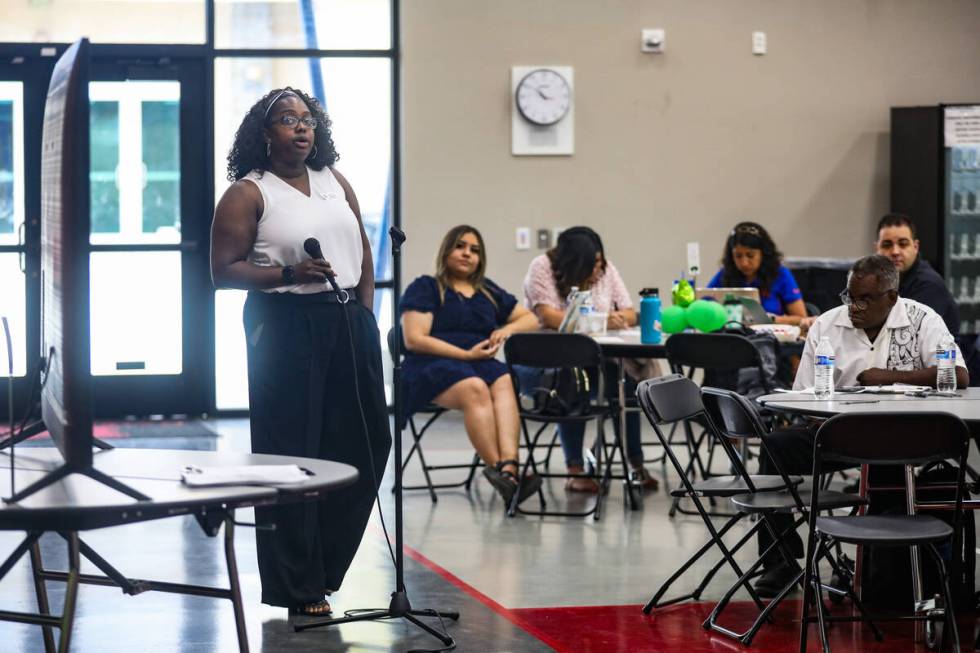 Candyce Reynolds, a teacher at Mater Academy of Nevada, leads a “first steps of success” wo ...