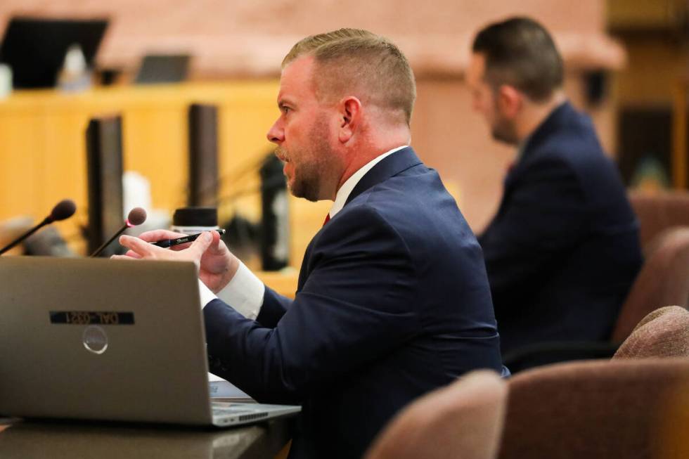 Deputy District Attorney Michael Dickerson speaks during the fact finding review for Rodney Fin ...