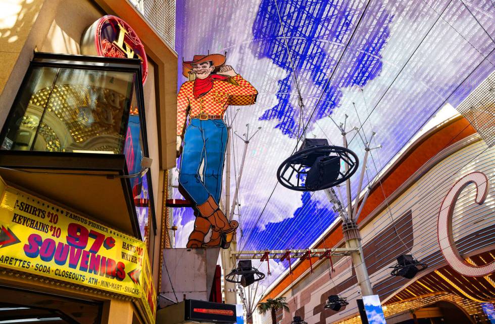 The Vegas Vic sign inside the Fremont Street Experience in Downtown Las Vegas on Wednesday, Apr ...