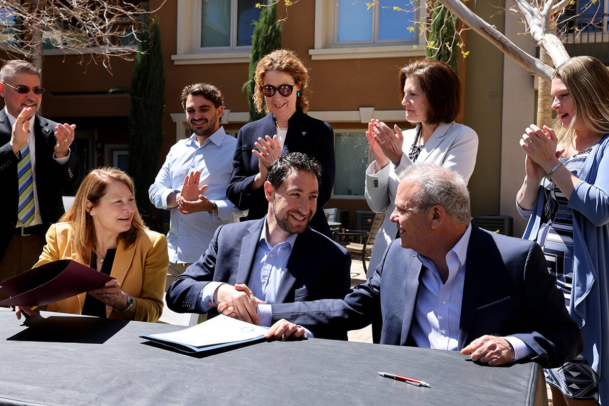 Assistant Secretary of the Interior Laura Daniel-Davis, seated from left, Clark County Commissi ...