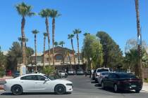 Las Vegas police investigate a fatal shooting in the 2700 block of West Serene Avenue on Friday ...