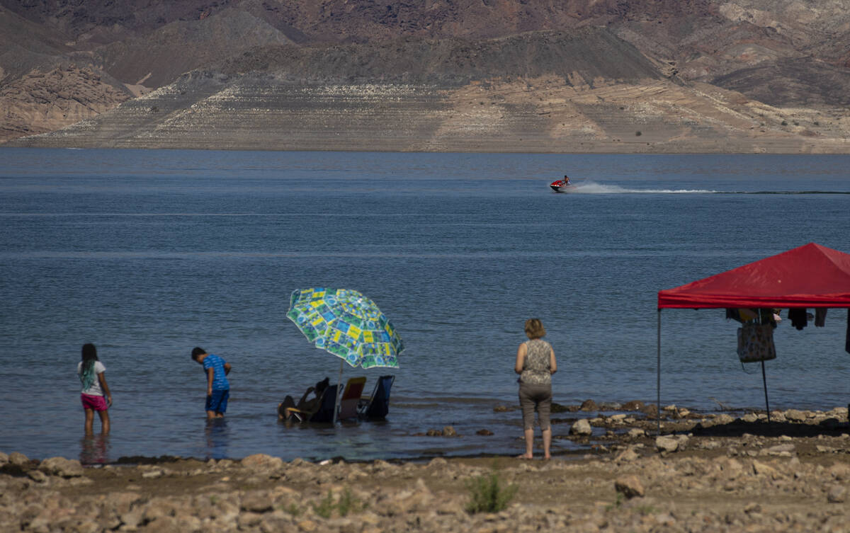 People hang out at Swim Beach, along the Boulder Basin and Boulder Beach area, at Lake Mead Nat ...