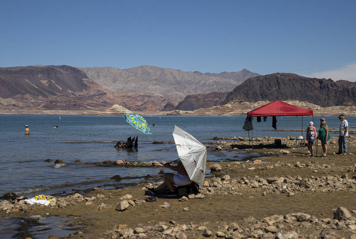 People hang out at Swim Beach, along the Boulder Basin and Boulder Beach area, at Lake Mead Nat ...